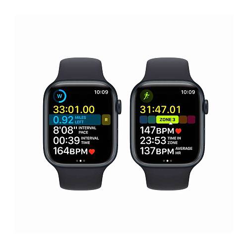 Apple Watch Series 8, 41 мм, GPS+Cellular, корпус цвета «тёмная ночь», ремешок черного цвета, S/M